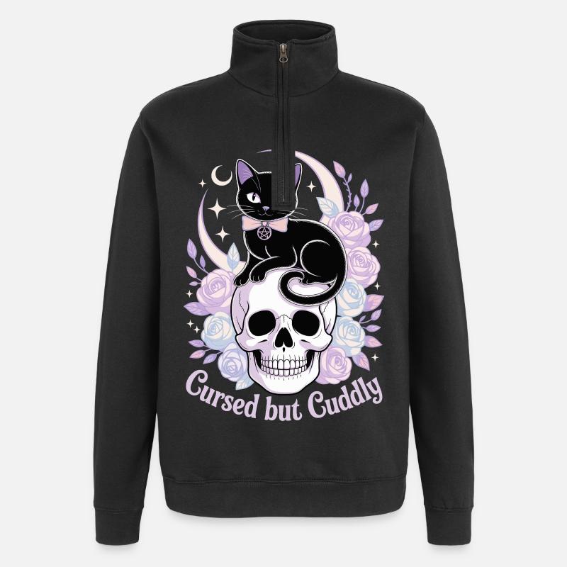 Mystical Cats and Bones Design - Quarter-Zip Sweatshirt - black