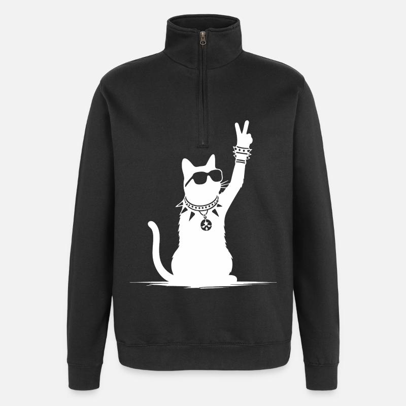 Rocker Cat Design – Cool & Loud - Sweat à zip 1/4 - noir