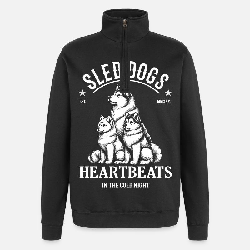 Schlittenhund Design – Heartbeats in Cold Night - Quarter-Zip-Sweatshirt - Schwarz