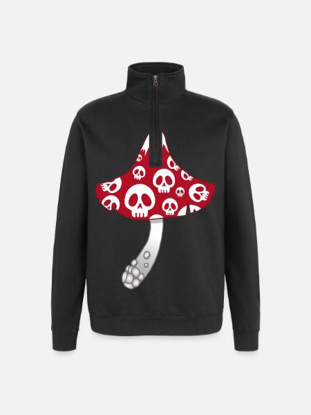 Red Mushroom with White Skulls - Quarter-Zip Sweatshirt - black
