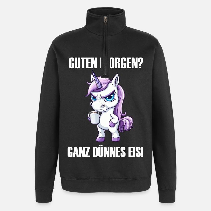 Einhorn Kaffee Morgenmuffel Design - Quarter-Zip-Sweatshirt - Schwarz