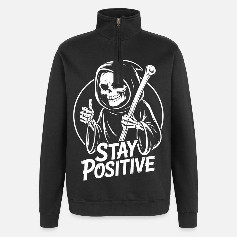 Bleib Positiv Grim Reaper Design - Quarter-Zip-Sweatshirt - Schwarz