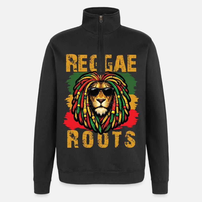 Lion Reggae Roots Rasta Vibe - Sweat à zip 1/4 - noir