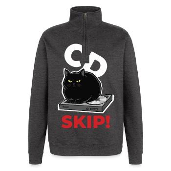 CD Skip Chat Music Humor - Quarter-Zip Sweatshirt - charcoal grey - Front - AI Model Female 172 light (172cm) & AI Model Male 178 dark (178cm)