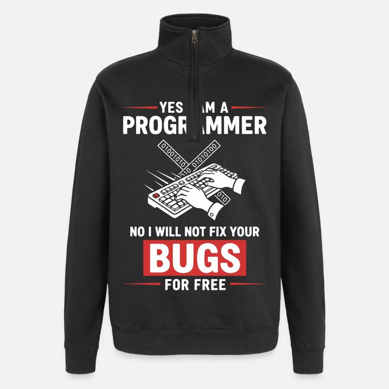 Humor Fixed Programmer No Bugs - Quarter-Zip Sweatshirt - black