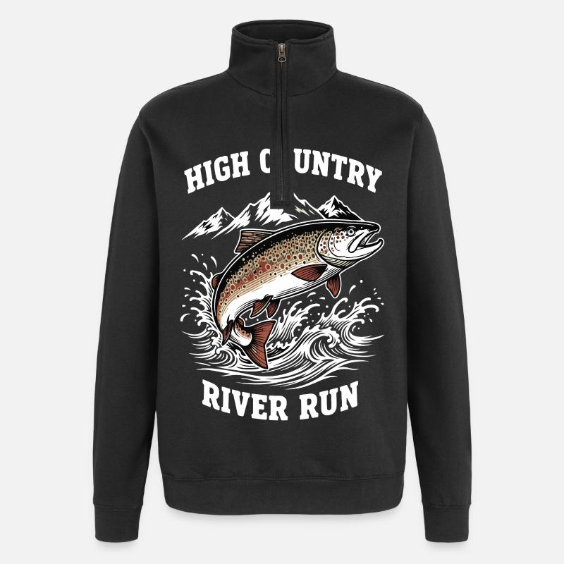 Fishing High Mountain River Trout - Quarter-Zip Sweatshirt - black