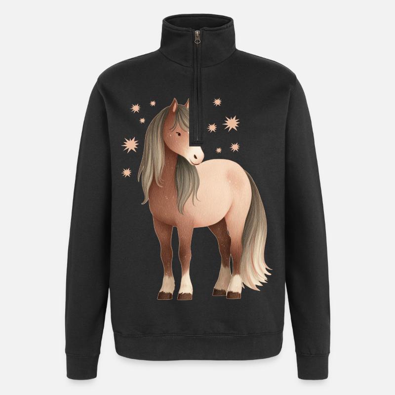 Pferd Sterne - Quarter-Zip-Sweatshirt - Schwarz