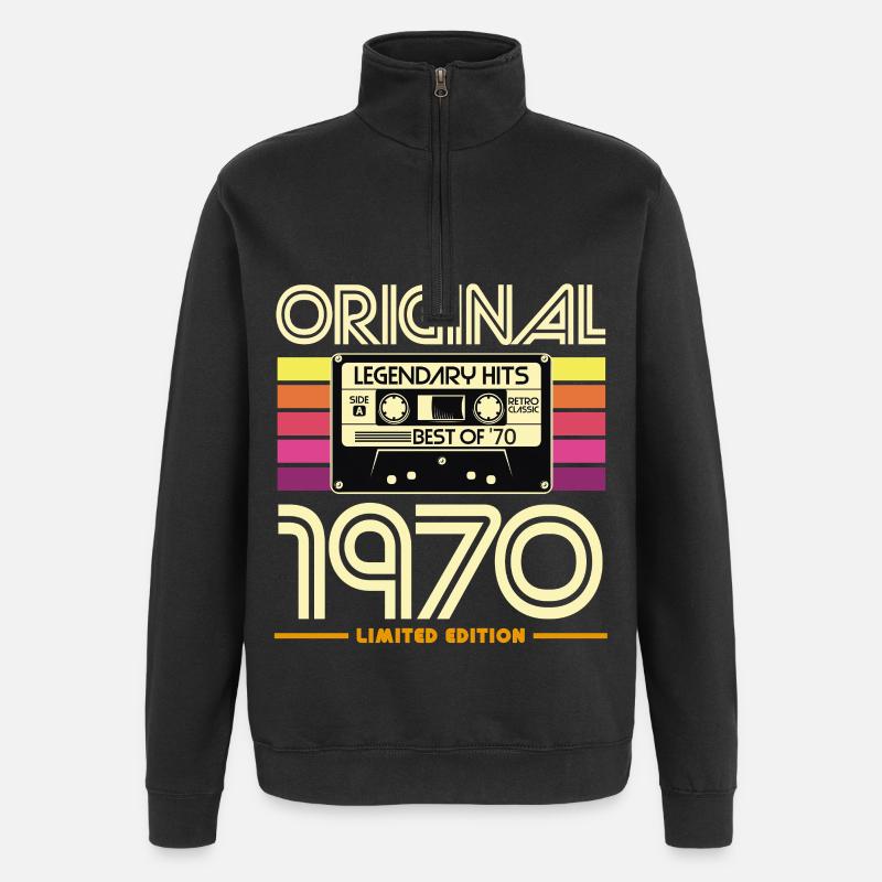 Originale Retro-Hits-Kassette von 1970 - Quarter-Zip-Sweatshirt - Schwarz