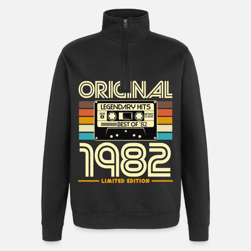 Original-Retro-Kassette von 1982 - Quarter-Zip-Sweatshirt - Schwarz