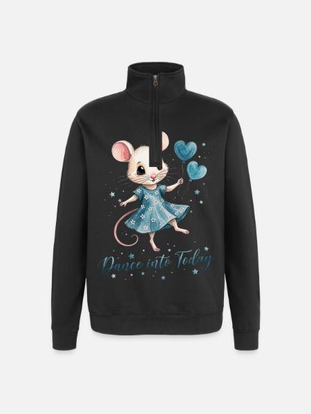 Tanzende Maus mit Herzballons - Quarter-Zip-Sweatshirt - Schwarz