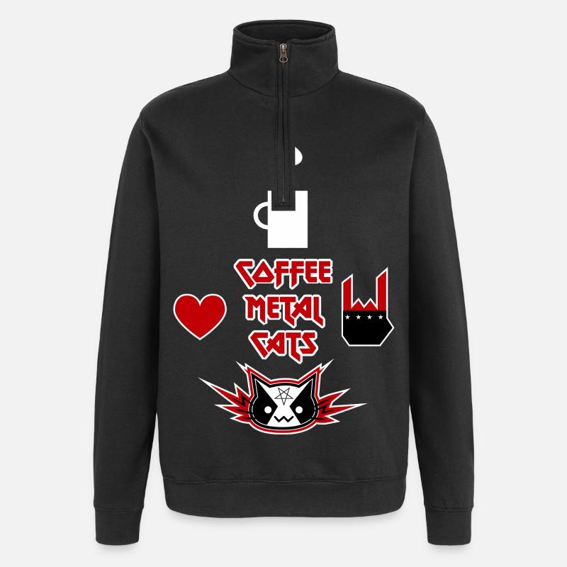 Café, métal, chats - Sweat à zip 1/4 - noir