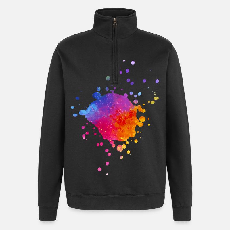 Bunte Farbspritzer - Farbverlauf Aquarell - Quarter-Zip-Sweatshirt - Schwarz