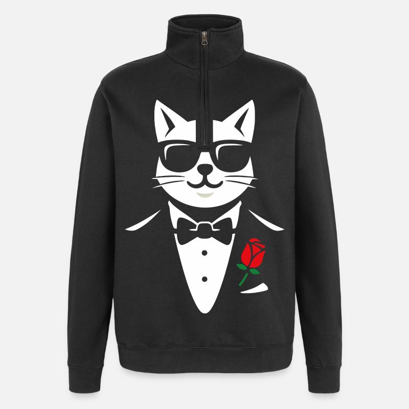 Le chat cool - Sweat à zip 1/4 - noir