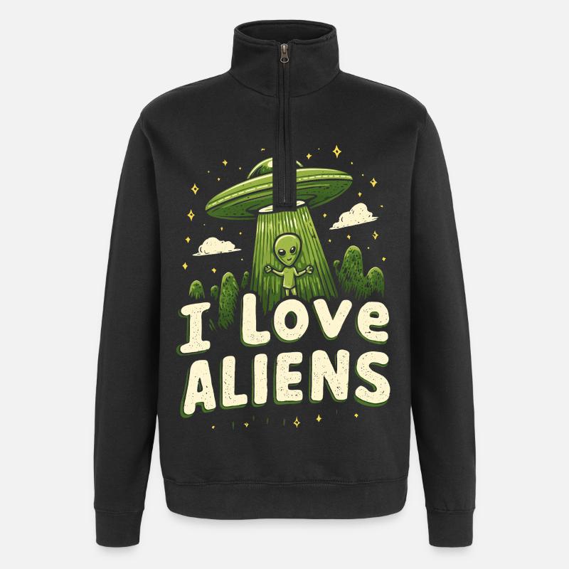 Ich liebe Aliens - Quarter-Zip-Sweatshirt - Schwarz