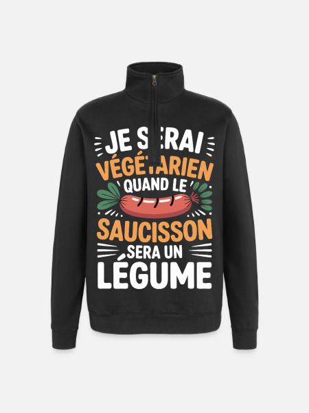 Humour Sausage – Never Vegetarian - Quarter-Zip Sweatshirt - black
