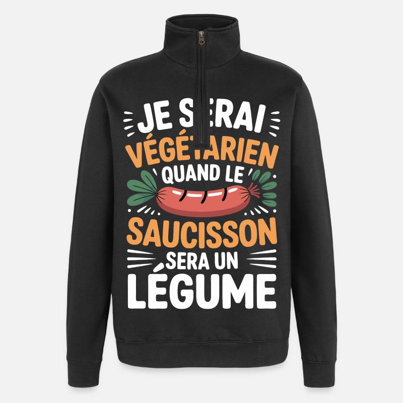 Humor-Wurst – Niemals vegetarisch - Quarter-Zip-Sweatshirt - Schwarz