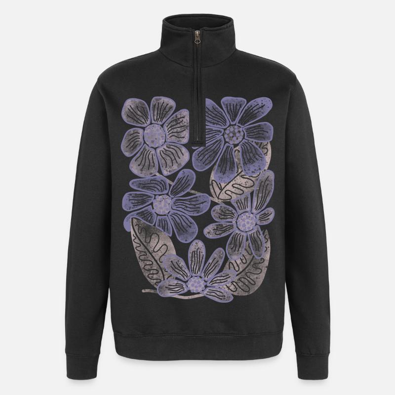 Lavender Bloom Blumenmuster - Quarter-Zip-Sweatshirt - Schwarz