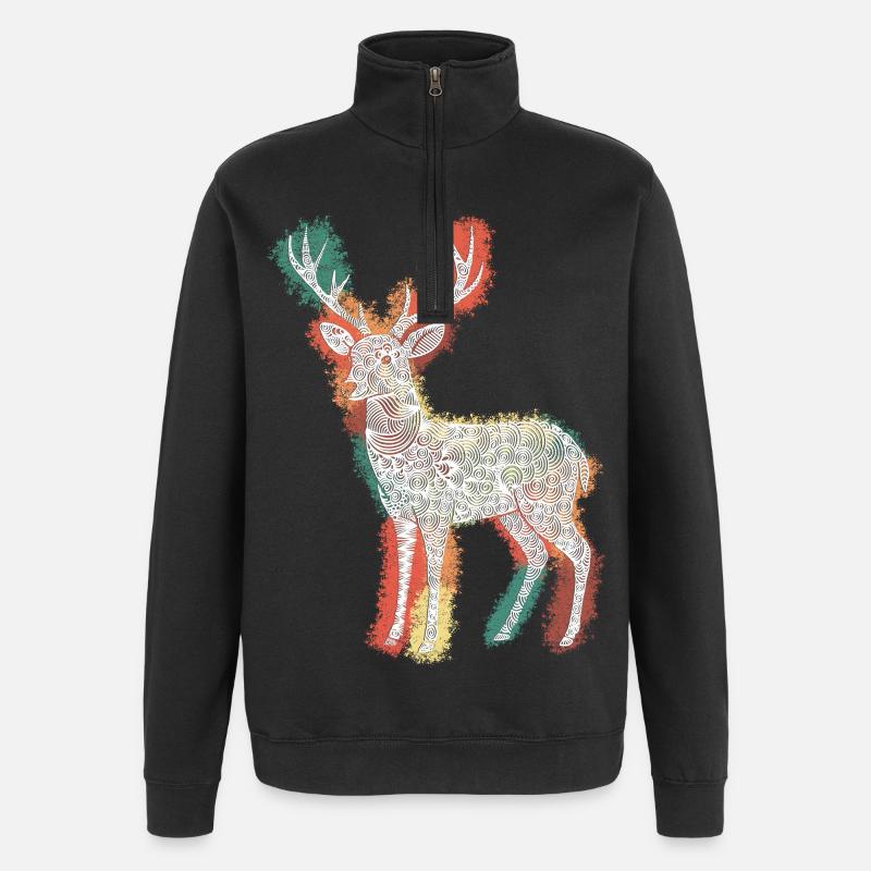 Zentangle-Rehbock - Quarter-Zip-Sweatshirt - Schwarz