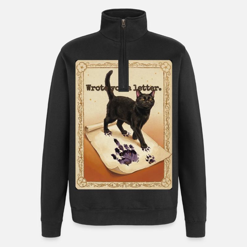 Je t’ai écrit une lettre, chat - Sweat à zip 1/4 - noir