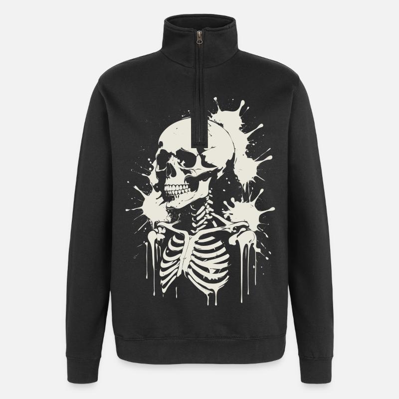 Schädel Skelett Schädel & Malerei - Quarter-Zip-Sweatshirt - Schwarz