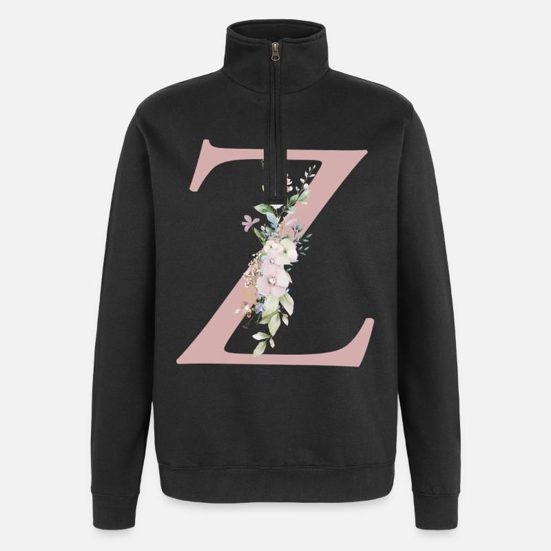 Z Monogram, Floral, Personnalisable - Sweat à zip 1/4 - noir