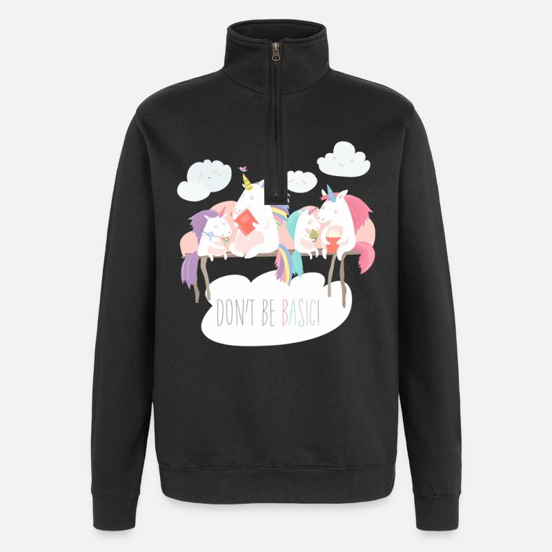 Einhorn don't be basic statement - Quarter-Zip-Sweatshirt - Schwarz