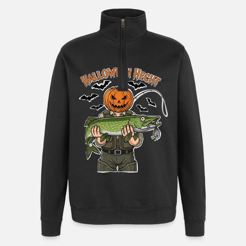 Halloween Hecht Kürbiskopf - Quarter-Zip-Sweatshirt - Schwarz