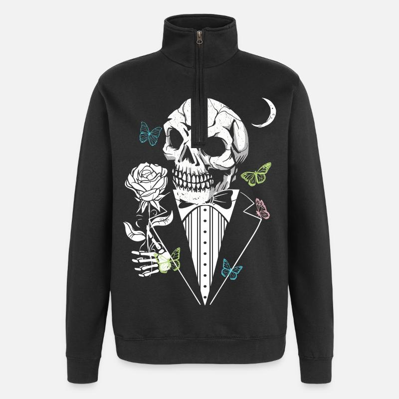 Crâne de Gentelman avec Rose - Sweat à zip 1/4 - noir