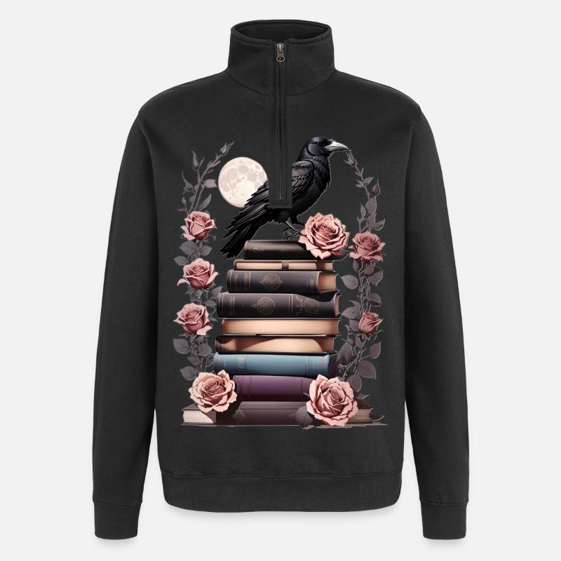 Stack of books with raven - Quarter-Zip Sweatshirt - black