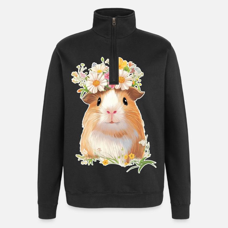 Cochon d’Inde avec des fleurs - Sweat à zip 1/4 - noir