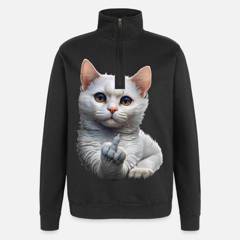Katze - Quarter-Zip-Sweatshirt - Schwarz