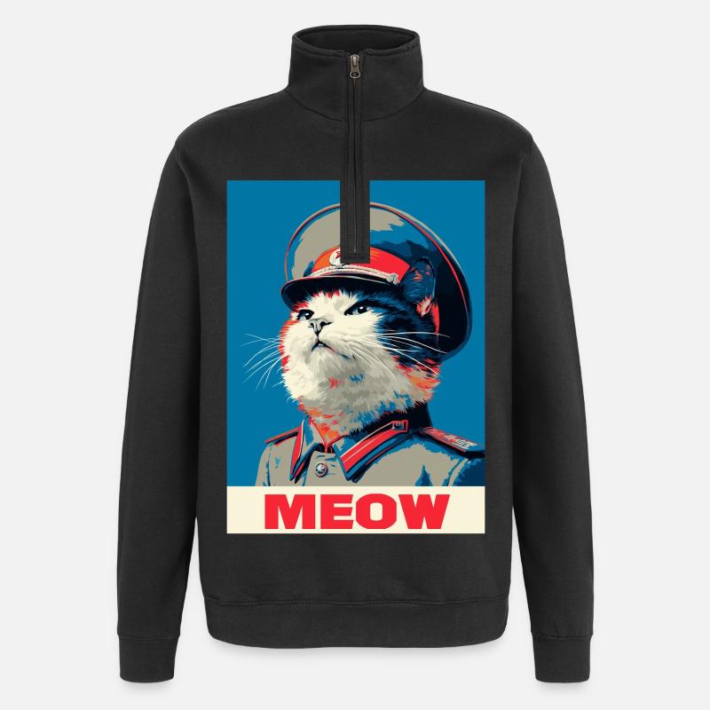 Chat Pop Art - Sweat à zip 1/4 - noir