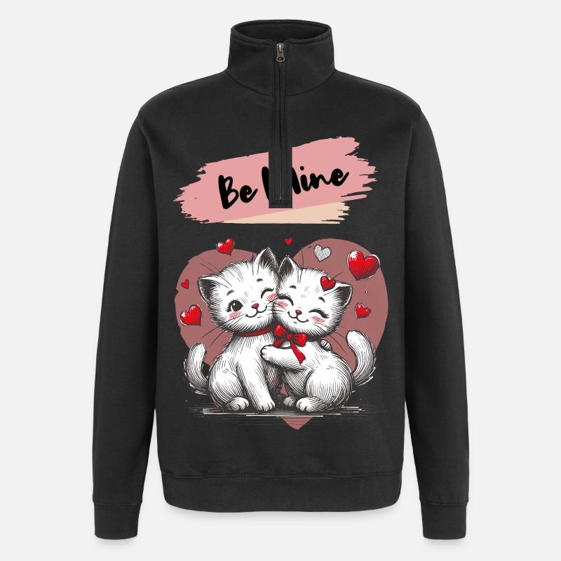 Be Mine Katzenkuscheln mit Herzen - Quarter-Zip-Sweatshirt - Schwarz