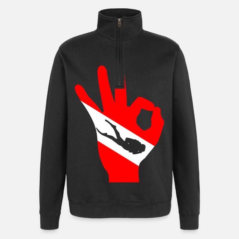 OK Plongée drapeau - Sweat à zip 1/4 - noir