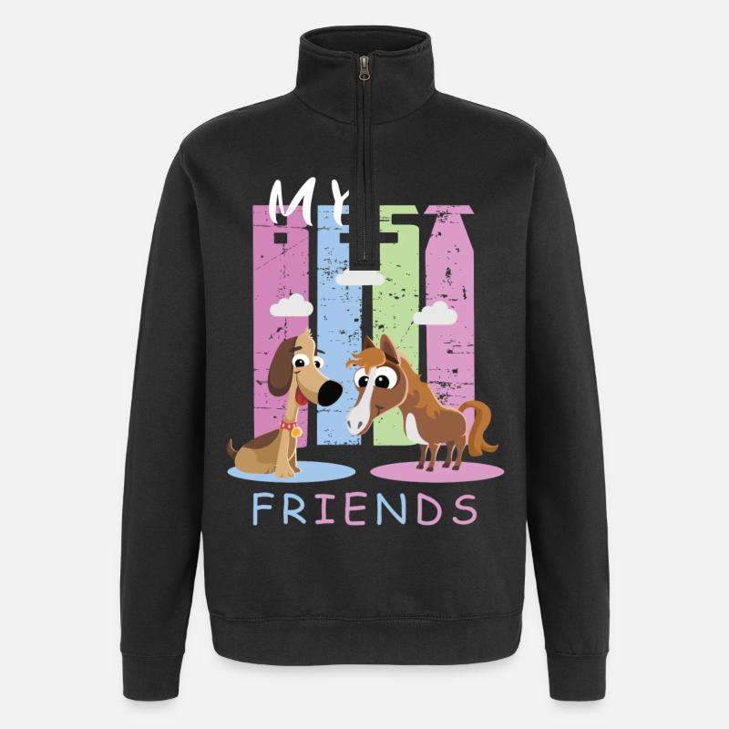 Cheval et chien - Sweat à zip 1/4 - noir