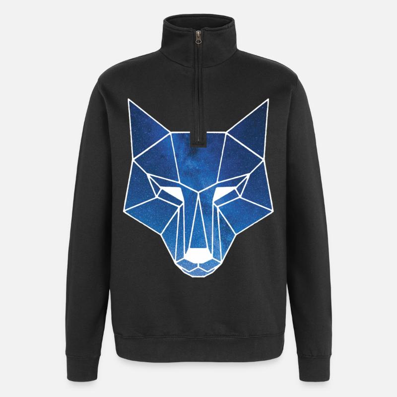 Loup blanc et ciel étoilé - Sweat à zip 1/4 - noir