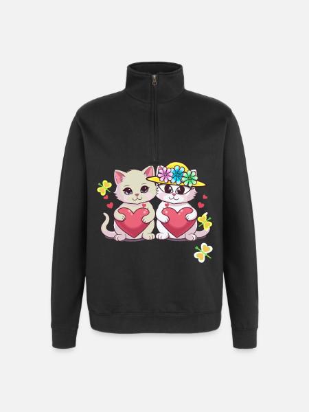 Valentine's Day Cat Kitten Hearts - Quarter-Zip Sweatshirt - black