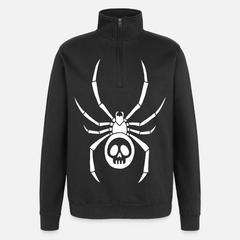 Araignée blanche et crâne - Sweat à zip 1/4 - noir