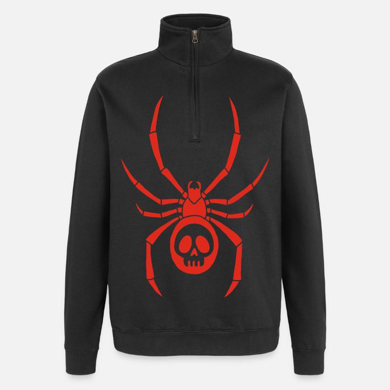 Rote Spinnmilbe und Schädel - Quarter-Zip-Sweatshirt - Schwarz