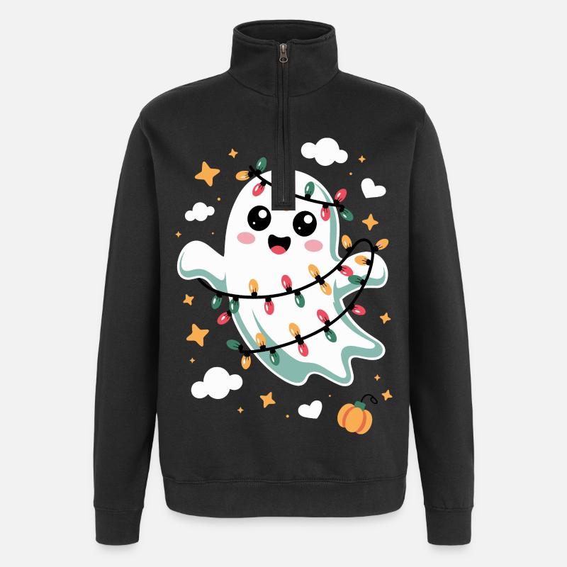 Sweet ghost with Christmas lights - Quarter-Zip Sweatshirt - black