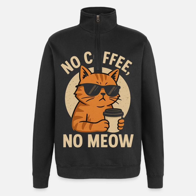 Coole Katze mit Sonnenbrille und Kaffeetasse - Quarter-Zip-Sweatshirt - Schwarz