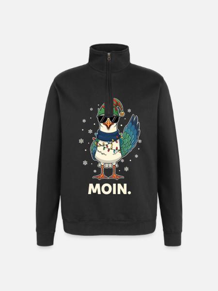 Seagull Santa Claus Christmas Fairy Lights - Quarter-Zip Sweatshirt - black