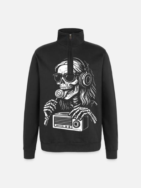 Skeleton DJ with headphones - Quarter-Zip Sweatshirt - black