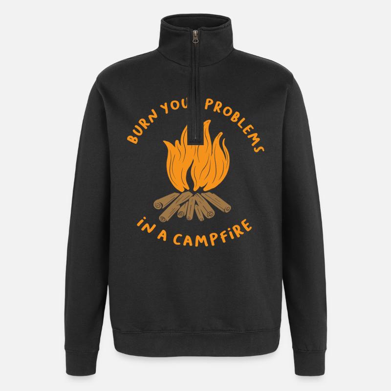 Burn Your Problems Campfire Shirt - Quarter-Zip Sweatshirt - black