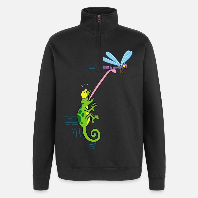 Chamäleon und Libellen - Quarter-Zip-Sweatshirt - Schwarz