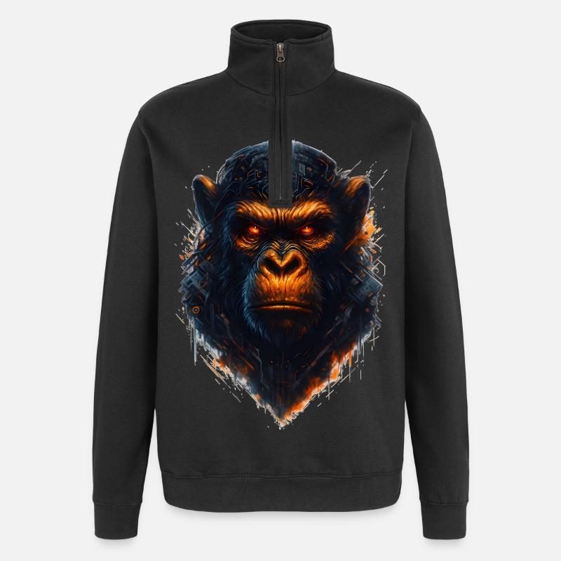 Cyberpunk Affe - Quarter-Zip-Sweatshirt - Schwarz