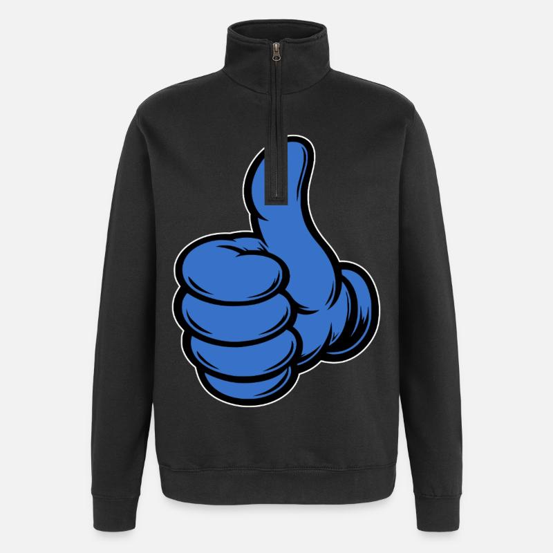 OK Comic Daumenhoch Handsymbol blau - Quarter-Zip-Sweatshirt - Schwarz