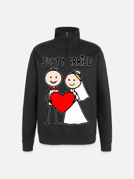 Bruidspaar Cartoon Heart Net Getrouwd - Sweatshirt met 1/4-rits - zwart