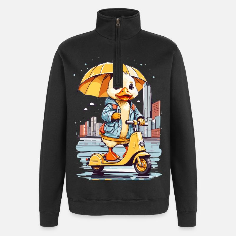 Ente mit Roller - Quarter-Zip-Sweatshirt - Schwarz