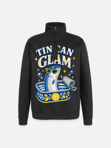 Tin Can Glam Sardines with Sunglasses - Quarter-Zip Sweatshirt - black